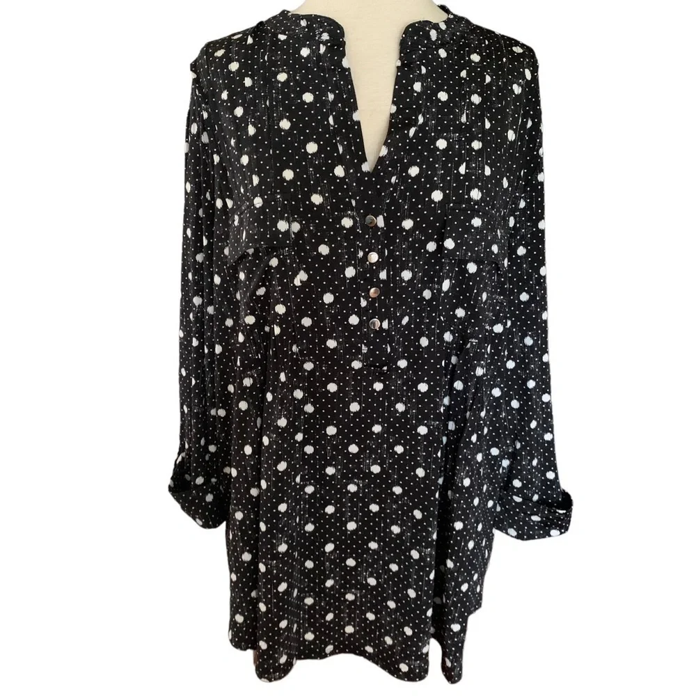 COCOMO 3X Black White 3/4 sleeve Plus Size women's Pintuck Blouse shirt